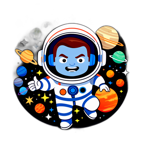 Sticker z kosmicznym odkrywcą