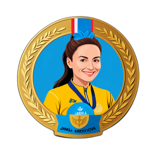 Nálepka věnovaná Jarmile Kratochvílové se zlatou medailí