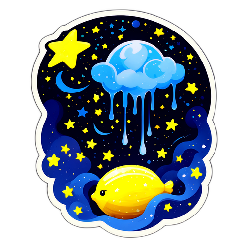 夜空を流れるレモン彗星のステッカー