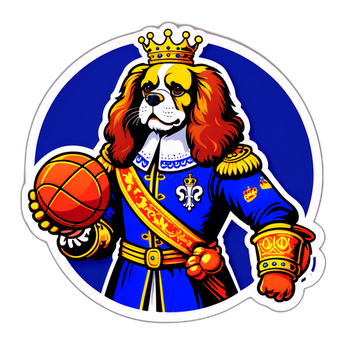 Illustrasjon av Kong Charles med håndballmotiv