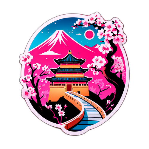 Interpretazione moderna dell'Asia con monumenti famosi
