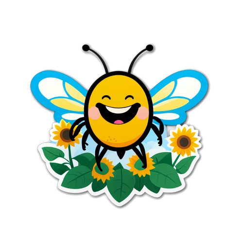 Animatie van een bij die boven een veld met zonnebloemen vliegt