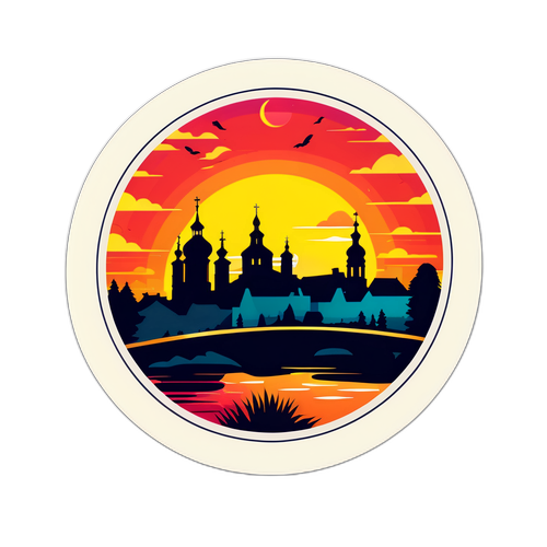 Силует містечка Вільнянськ на фоні заходу сонця