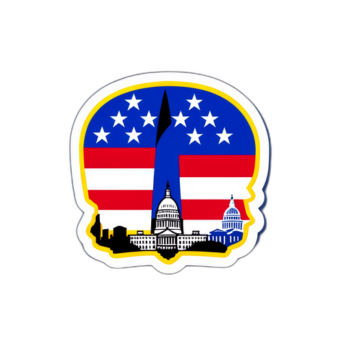 Наклейка с флагами Вашингтона и Сент-Луиса на фоне силуэта города