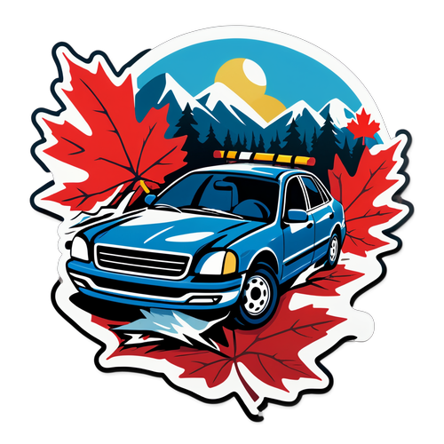 Adesivo de Acidente de Carro em Cenário Canadense