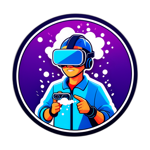 Наклейка з візуалізацією технологій Steam, що демонструє віртуальну реальність у дії.