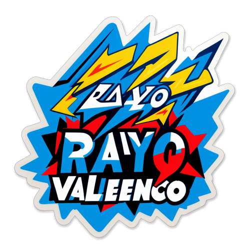 Sticker del Rayo Vallecano con rayo y texto '¡Vamos Rayo!'