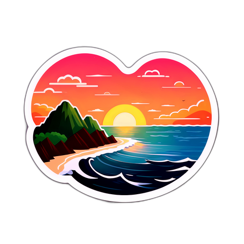 Stiker Pantai Aceh dengan Sunset Lembut