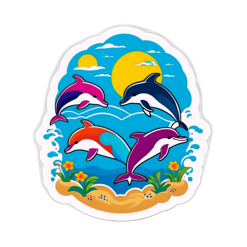可愛海豚與天氣的貼紙