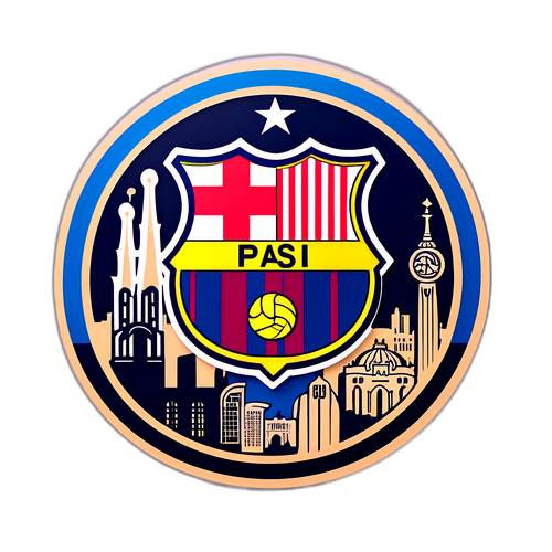 Barcelona és PSG Logók Városi Siluettal