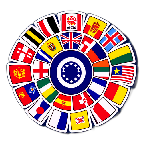 Stiker Menarik Paparkan Pelbagai Bendera Negara dengan Pemain dari Negara Eropah