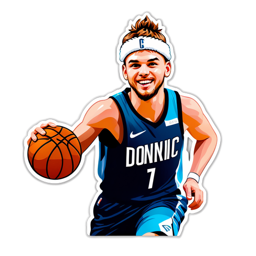 Cheerful Luka Doncic Dribbling Basketball Sticker