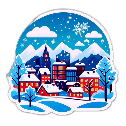 Σχεδίαση με χιόνι που καλύπτει την πόλη κατά τις γιορτές