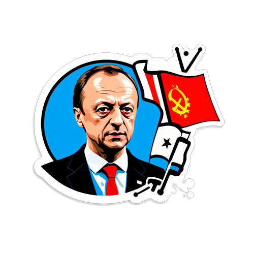 Minimalist Sticker von Friedrich Merz mit politischen Symbolen