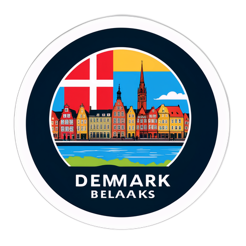 Ностальгічна наклейка з стилізованим фоном міст Данії та Білорусі