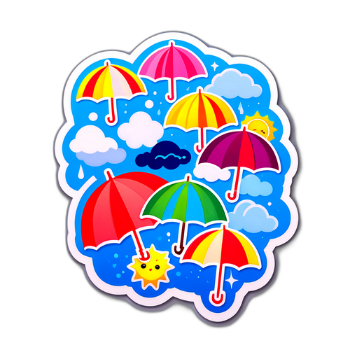 우산 테마의 재치 있는 스티커 디자인