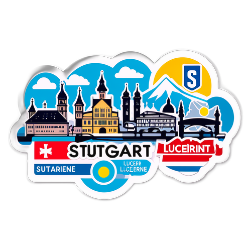 Stuttgart és Lucerne városainak matricája