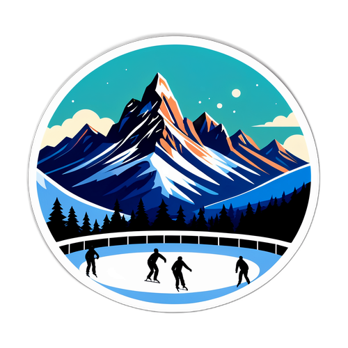 Очаровательный пейзаж с горными пиками и фигуристами