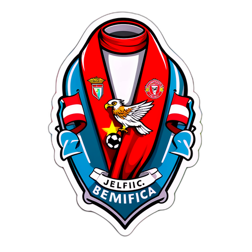 Fotorealistische sticker van een Benfica-sjaal die in de wind wappert
