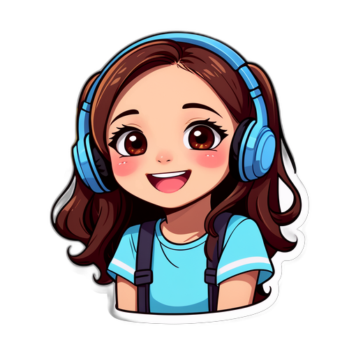 Masayang Karikatura ni Tzuyu na may Headset