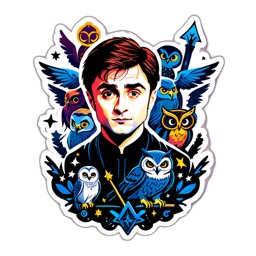 Autocollant de Daniel Radcliffe avec des symboles magiques