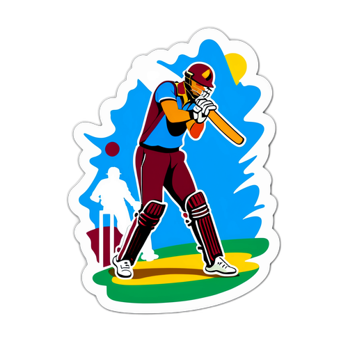 Sticker illustrant une scène dynamique d'un match de cricket entre les Indes occidentales et l'Australie