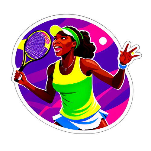 Energetisk illustration af Venus Williams, der serverer bolden