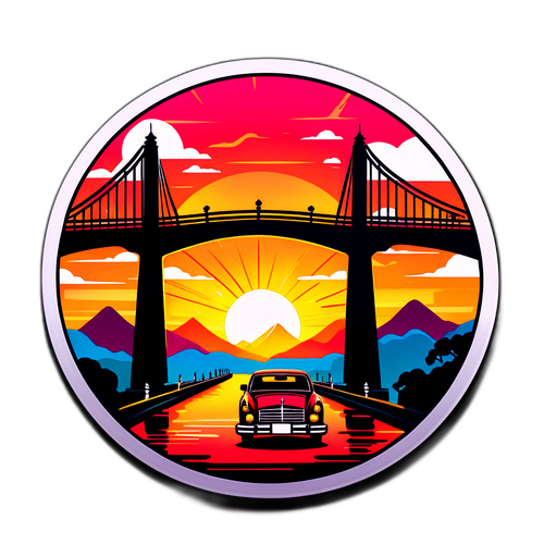 Hongqi Bron Sticker med Solnedgång och Lyxbil