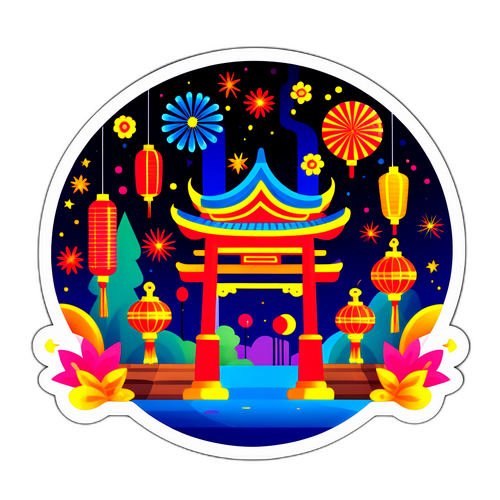 Cảnh Tết Ấm Áp Với Đèn Lồng Và Pháo