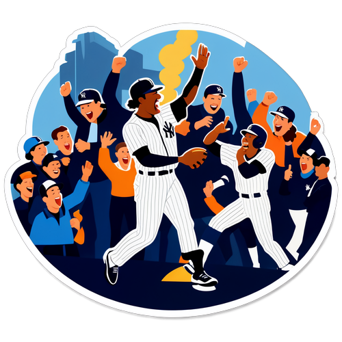 ヤンキースの試合での観衆の興奮を描いたダイナミックなシーン