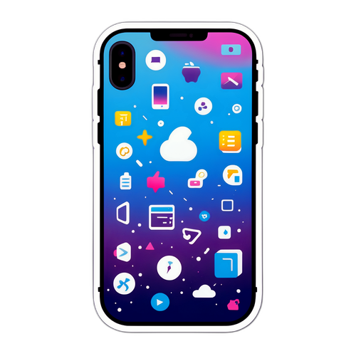 Design minimaliste d'un iPhone 18 avec des symboles de technologie moderne flottant autour, inspirant le futur