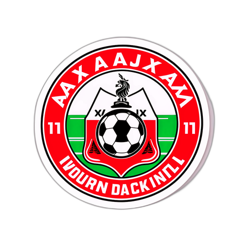 Ajax-logo med fotbollsplan och hejarop