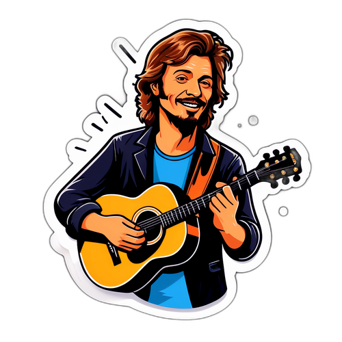 Illustration d'un chanteur avec une guitare, représentant Renaud