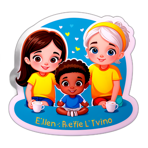 Eine süße Sticker von Ellen Kessler und ihren Zwillingen bei einer Kaffeeveranstaltung