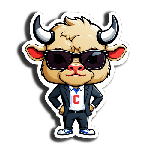 Masayang Sticker ng Cute na Cartoon na Bull na Naka-Sunglasses