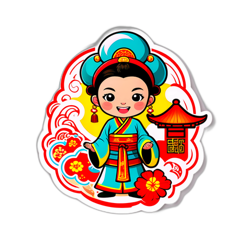 Glædelig Klistermærke med Traditionel Kinesisk Kultura