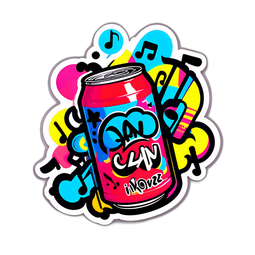 Sticker van Can Uzun met graffiti-achtige kunst en muzieknoten