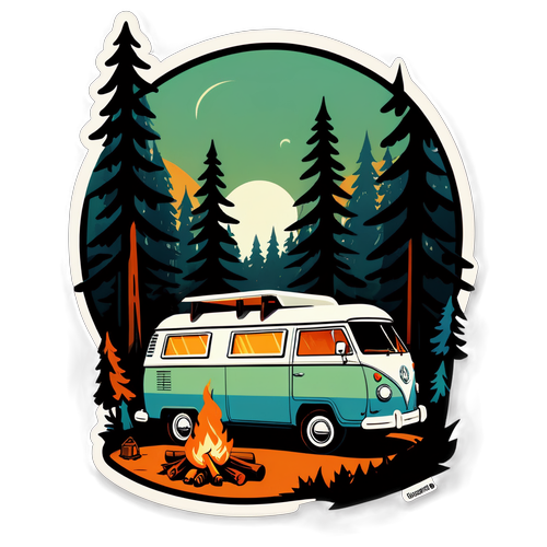 Unleash Your Wanderlust: The Retro Camper Van Sticker That Brings Adventure and Serenity!