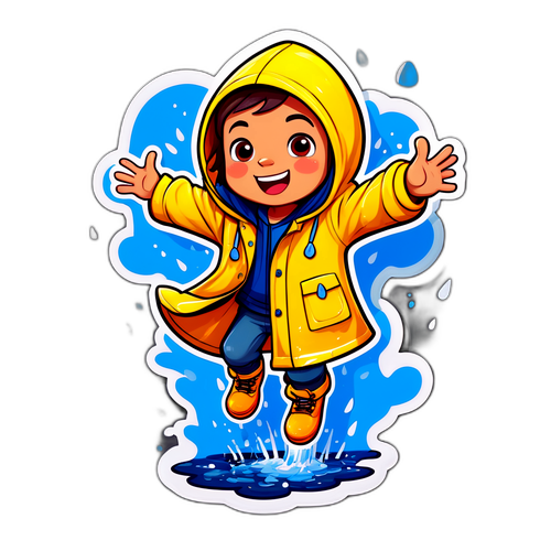 Stiker Anak Ceria di Hujan