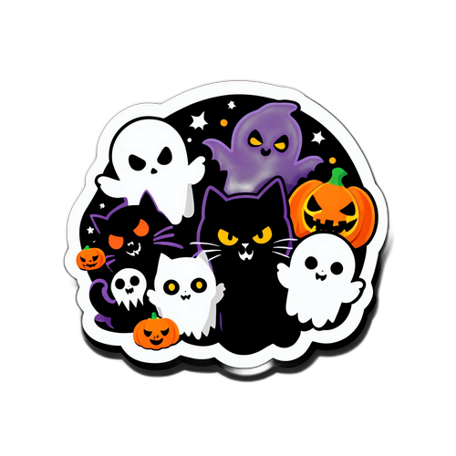 Наклейка на Геловін з привидами і чорними котами