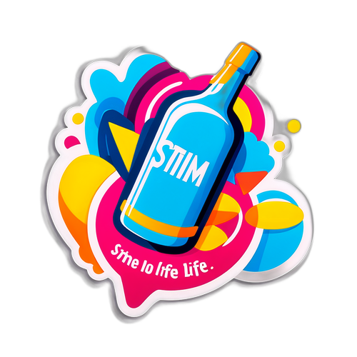 Стicker с бутылкой Stim и слоганом о активной жизни