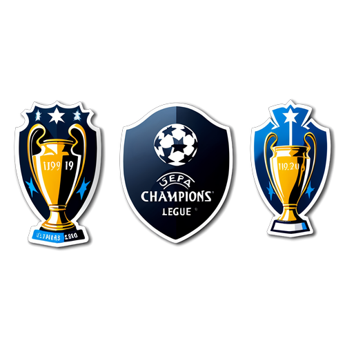 Diseño de un adhesivo con los trofeos de la Champions League y las fechas de partidos emocionantes