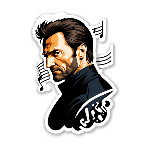 Silhuet af Hugh Jackman med musiknoter