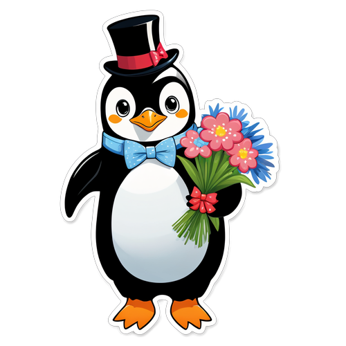 Adorable Penguin with Bow Tie and Flowers