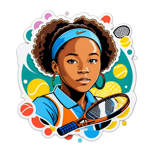 Stylizowany portret Naomi Osaka z motywami tenisowymi