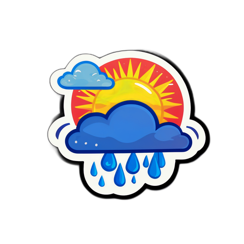 Sticker, joka kuvastaa huomisen säätä aurinkoisena tai sateisena kauniilla väreillä