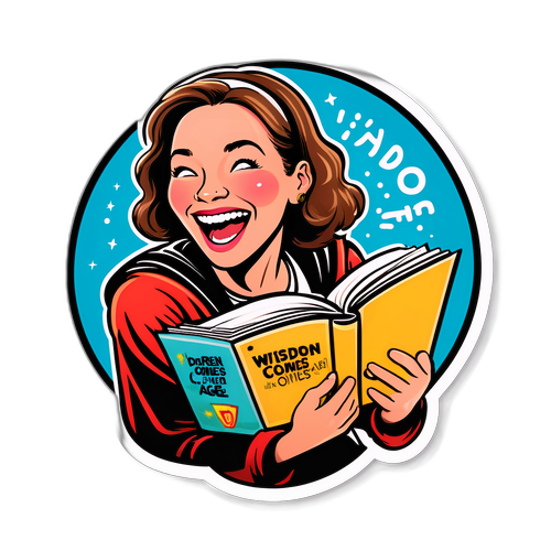 Sticker van Dorien die lacht met een boek in de hand