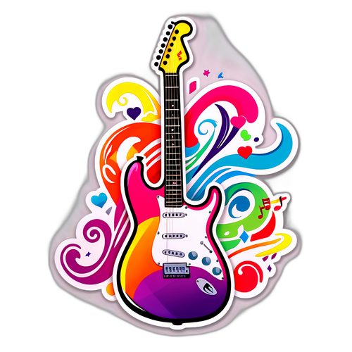 Sticker na may Temang Musika: Electric Guitar at Makulay na Nota