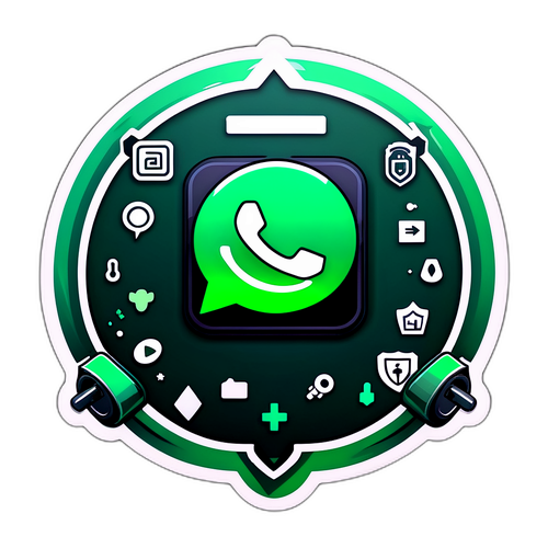 Стикер с логотипом WhatsApp и символами цифровой безопасности