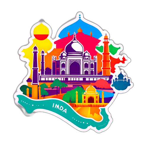 Diseño de un mapa de India con monumentos icónicos